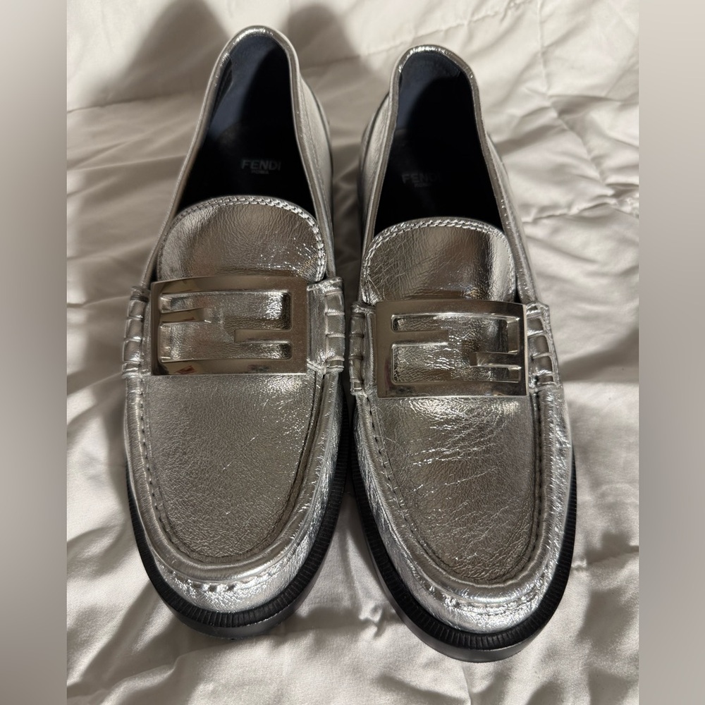 Fendi Metallic Silver Men's Loafers